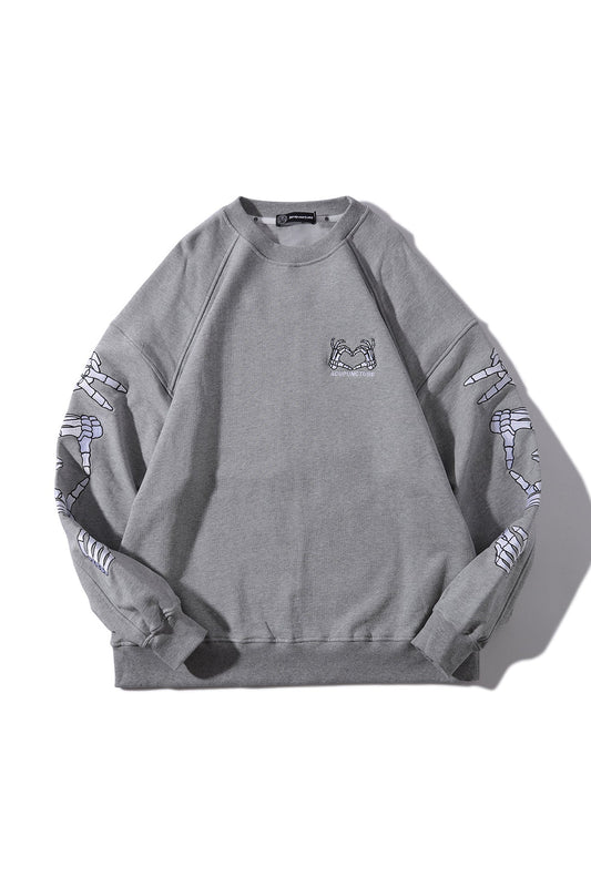 SKULL HEART CREWNECK GREY Acupuncture