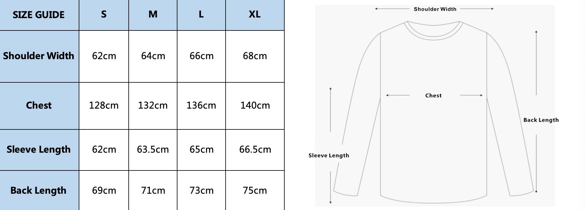 As colour size online chart hoodie